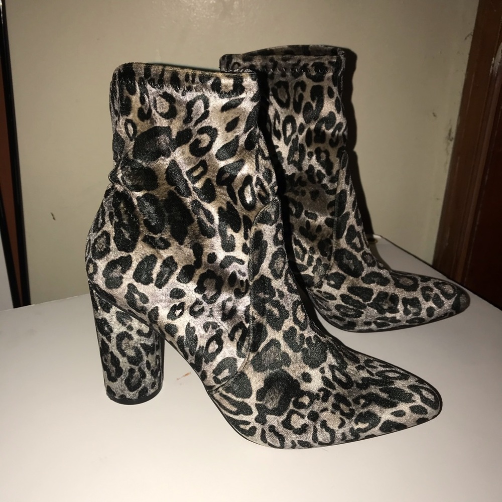 Velvet leopard print booties